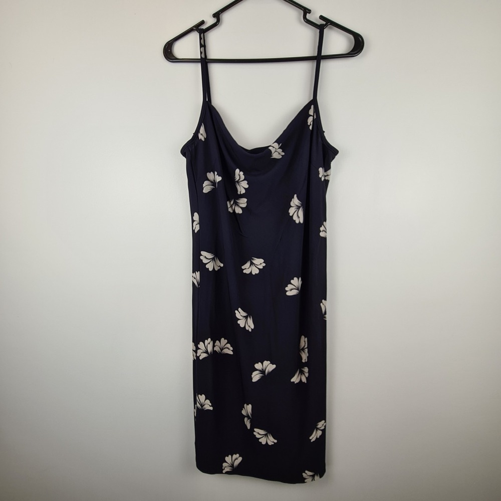 Ann Taylor Floral Print Slip Dress Size 12 Scoop Neck Romantic Wedding Wear Navy